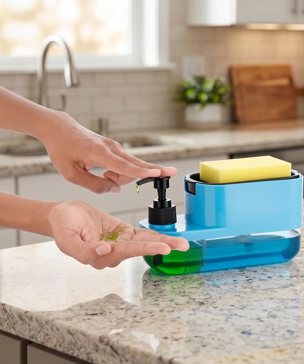 3-in-1 Kitchen Sink Organizer with Soap Dispenser, Handwash Pump & Sponge Holder