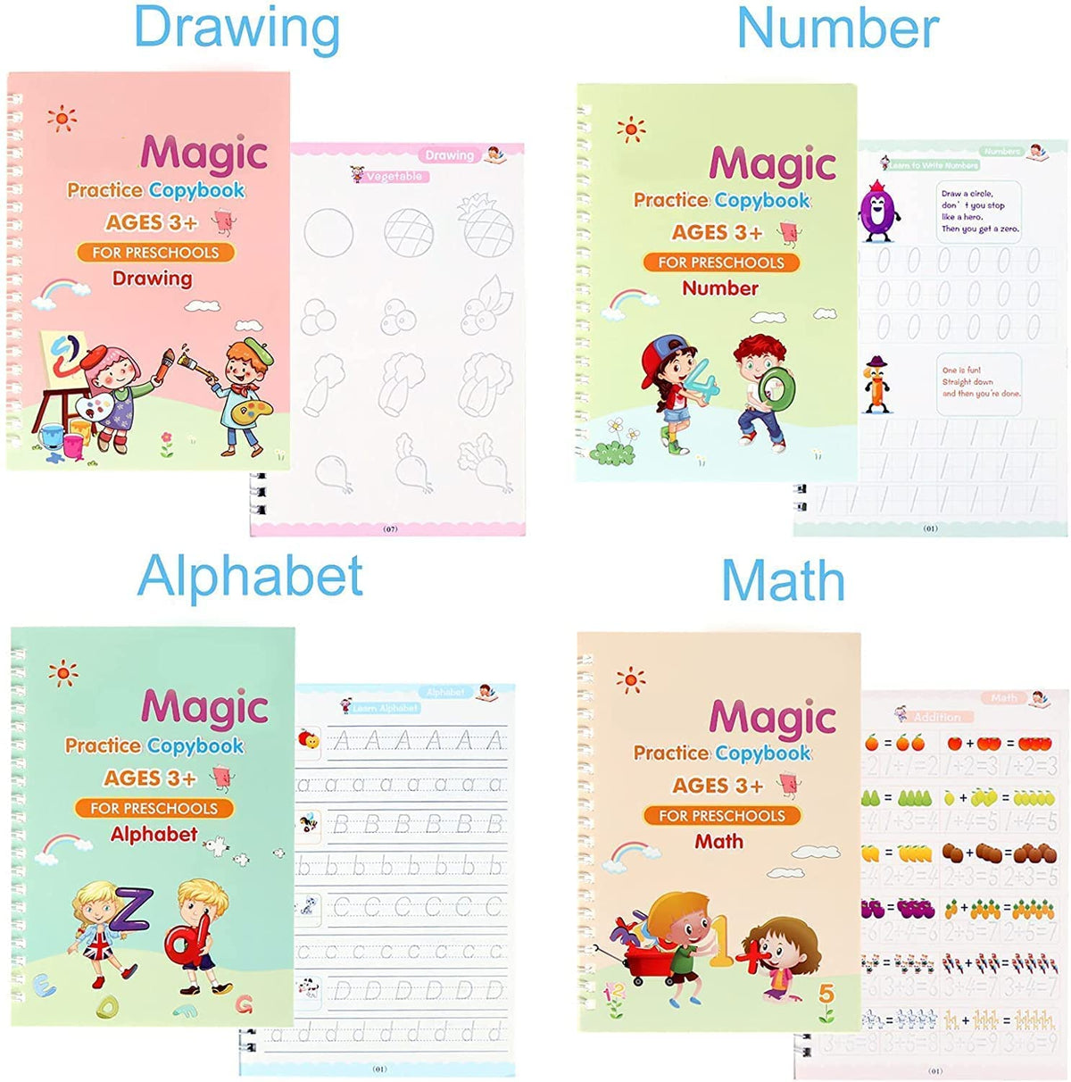 WriteMagic — Reusable Handwriting Practice Kit for Kids | 4 Books + Pen Set | Best Gift for Kids