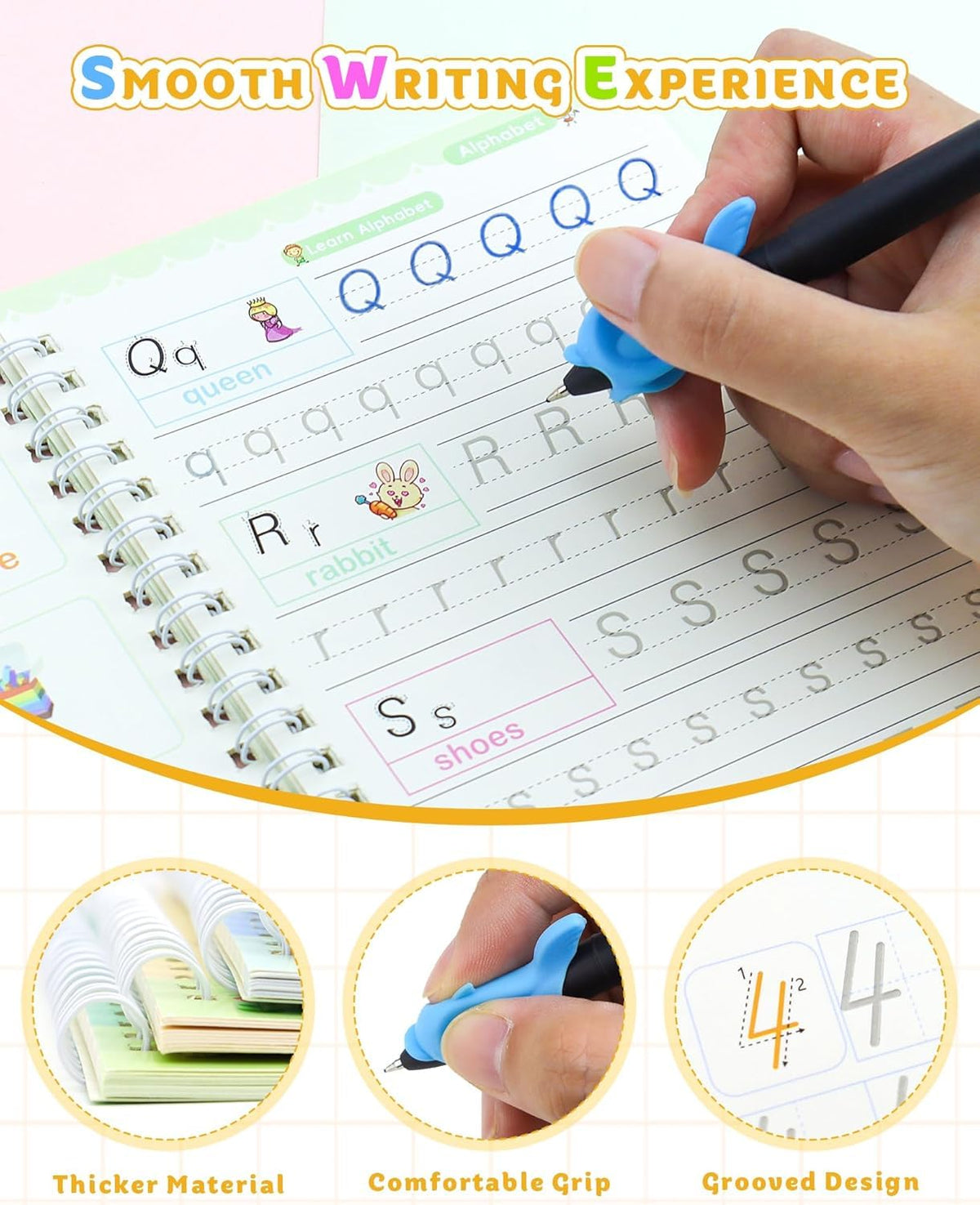 WriteMagic — Reusable Handwriting Practice Kit for Kids | 4 Books + Pen Set | Best Gift for Kids